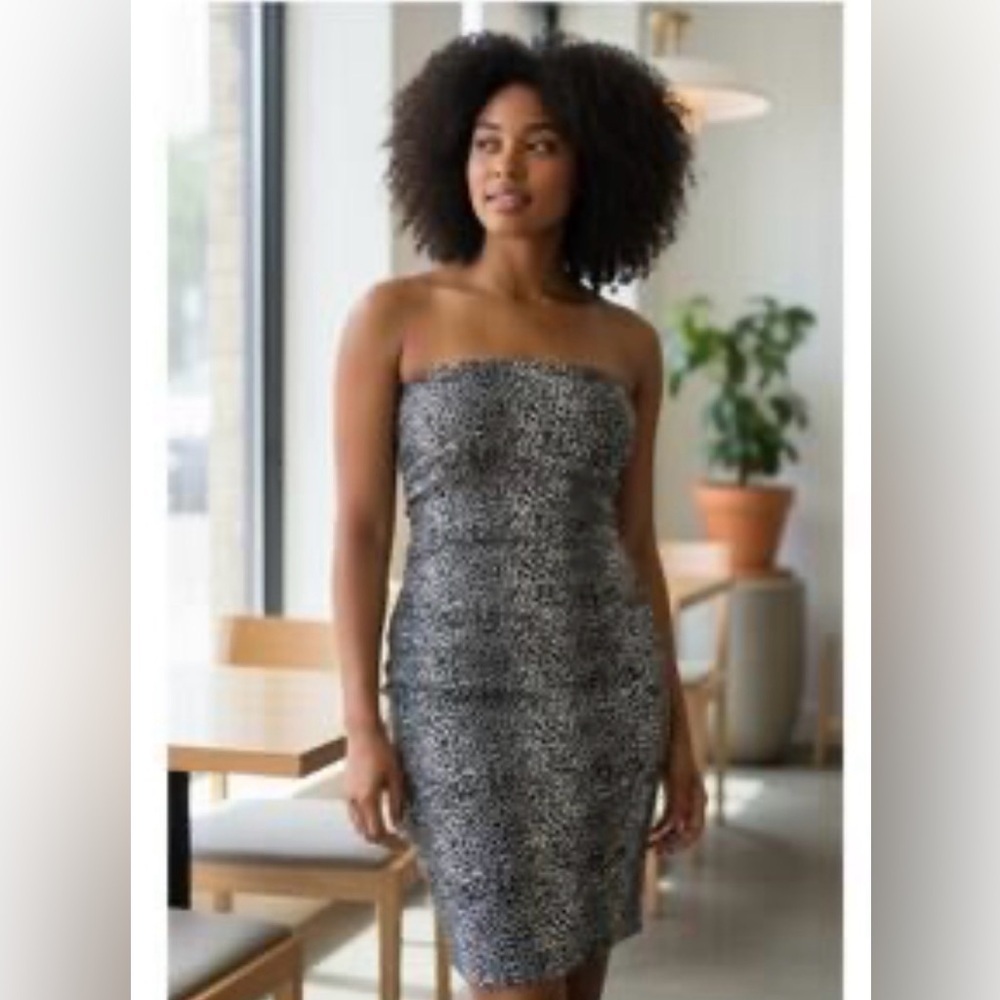 Norma Kamali Strapless Black Leopard Print Dress Size XL